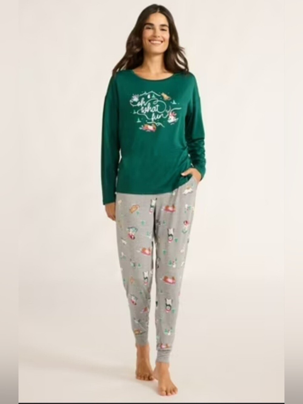 🦮 Women’s Green 'Oh What Fun' Holiday Pajama Set